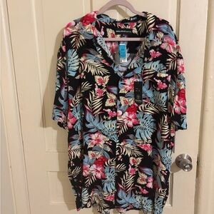 Island Republic Black Tropical Print Short-Sleeve Dress Shirt